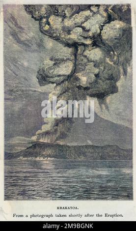 Peu de temps après l'éruption initiale, le volcan assombrit le ciel avec sa fumée qui s'enserre Banque D'Images