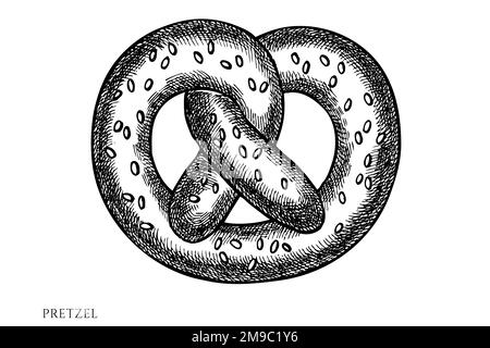 Collection d'illustrations vectorielles vintage Carnival Food. Bretzel noir et blanc. Illustration de Vecteur