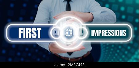 Première impression de la légende conceptuelle. Mot pour ce qu'une personne pense de vous quand elle vous rencontre pour la première fois Banque D'Images