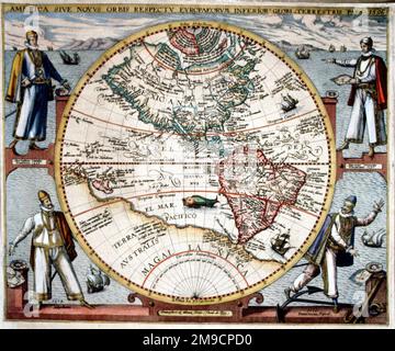 16th / 17th Century carte de l'Amérique du Nord et du Sud Banque D'Images