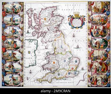 Carte des Héptarchy, royaumes anglo-saxons de Grande-Bretagne du début du Moyen âge, Northumbria, Mercia, Anglia orientale, Essex, Kent, Sussex et Wessex. Banque D'Images