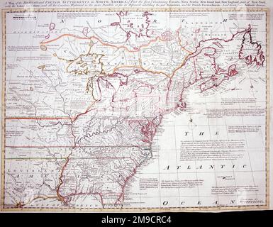 Carte des colonies britanniques et françaises en Amérique du Nord Banque D'Images