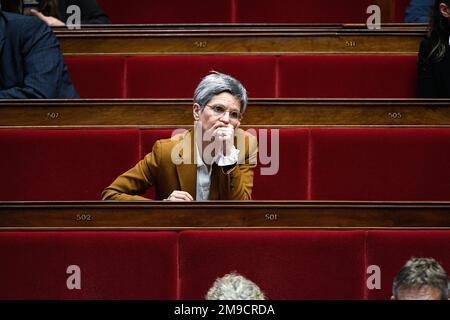 Paris, France. 17th janvier 2023. Sandrine Rousseau, adjointe à l'EELV, pendant une session de questions au gouvernement à l'Assemblée nationale à Paris sur 17 janvier 2023. Crédit : Victor Joly/Alamy Live News Banque D'Images