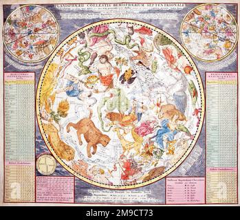Planisphaerii Coelestis Hemisphaerium Septentrionale - carte des étoiles avec constellations et signes du zodiaque Banque D'Images