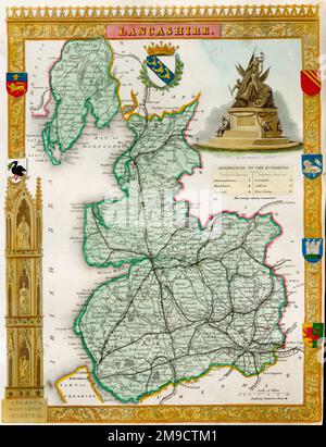 19th carte du comté de Lancashire Banque D'Images