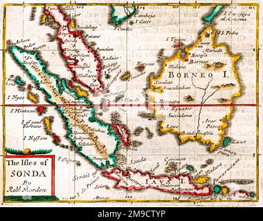 17th siècle carte des îles de Sonda, Bornéo, Sumatra, Moluccas, Java Banque D'Images