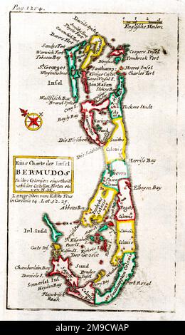 18th siècle carte des Bermudes avec tribus, châteaux et forts Banque D'Images