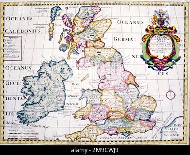 Carte de la Grande-Bretagne romaine et des îles britanniques (ancienne) - Une nouvelle carte des îles britanniques. Déversant leurs Antient les villes et les villes de Note, à l'époque des Romains Banque D'Images