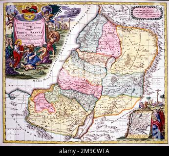 Carte du 18th siècle des terres arides et des 12 tribus d'Israël - Terra Sancta Banque D'Images