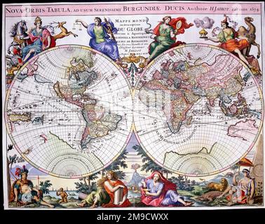 17th Century Map of the World Hemispheres, Nova Orbis Tabula Banque D'Images