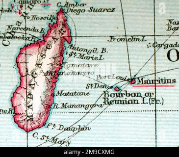 Carte du 19th siècle Madagascar, Iles (Réunion - Maurice) Banque D'Images