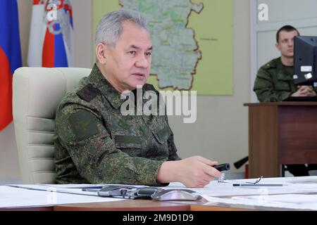 Moscou, Russie. 17th janvier 2023. Le ministre russe de la Défense, Sergei Shoigu, s'exprime lors d'une rencontre avec des officiers de haut niveau russes le mardi 17 janvier 2023. Photo par le Service de presse du Ministère de la Défense russe/UPI crédit: UPI/Alay Live News Banque D'Images