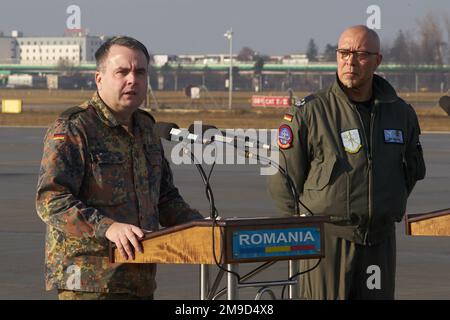 Otopeni, Roumanie - 17 janvier 2023 : systèmes d'alerte et de contrôle aéroportés AWACS arrivées d'avions de la Force aérienne d'alerte et de contrôle de l'OTAN – NA Banque D'Images