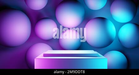 3d rendu d'arrière-plan géométrique abstrait violet et bleu. Concept de cyberpunk. Scène pour la publicité, la technologie, la salle d'exposition, la bannière, la cosmétique Banque D'Images