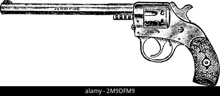 22-Caliber Double action, Self-Cocking Harrington et Richardson Revolver, Vintage Engraving. Ancienne illustration gravée d'un Harrington et Richardson Illustration de Vecteur