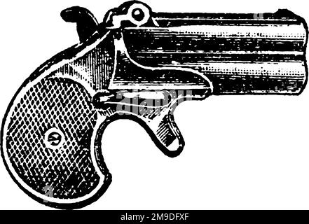 41-Caliber Short Remington Double Derringer Pistol, Vintage Engraving. Ancienne illustration gravée d'un pistolet Remington Double Derringer isolé sur un Illustration de Vecteur