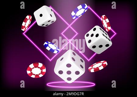 Bannière avec dés et jetons sur fond violet. Le concept de jeu, casino en ligne. Image vectorielle. Illustration de Vecteur
