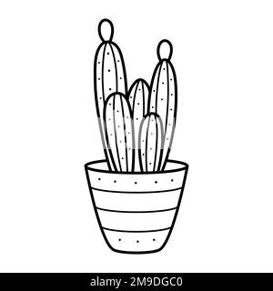 Cactus mignon inhabituel dans un pot. Plante de maison dans le style linéaire doodle. Illustration simple pour enfants. Un élément pour la conception des logos, l'emballage et Illustration de Vecteur