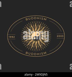 Religion du bouddhisme astrologie sacrée ou icône magique avec Yin et Yang symbole et soleil. Astrologie asiatique ou icône ésotérique ou tatouage. Philosophie du bouddhisme ou signe du zodiaque, emblème sacré ou symbole magique Illustration de Vecteur