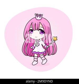 Adorable et princesse kawaii fille. Chibi Manga avec couronne. Illustration de Vecteur