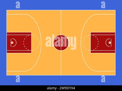 Illustration d'une vue aérienne d'un terrain de basket-ball en orange et turquoise Illustration de Vecteur