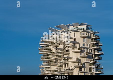 Montpellier, France - 01 12 2023 : vue paysage du célèbre monument arbre blanc ou arbre blanc avec architecture futuriste de Sou Fujimoto Banque D'Images