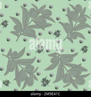 Motif vert monochrome sans couture avec olives sur la branche. Banque D'Images