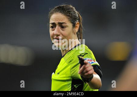 Naples, Italie. 17th janvier 2023. Maria Sole Ferrieri Caputi arbitre, au cours du tour de 16 match de la coupe italienne, entre Napoli vs Cremonese, résultat de la régulation de temps 2-2, mais avec la défaite sur les sanctions pour Napoli, avec le résultat final Napoli 6 - Cremonese 7. Match joué au stade Diego Armando Maradona. Napoli, Italie, 17 janvier 2023. (Photo par Vincenzo Izzo/Sipa USA) crédit: SIPA USA/Alay Live News Banque D'Images