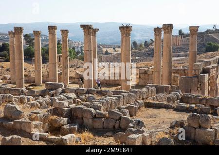 Colonnes dans l'ancienne ville de Gerasa, Jerash, Jodania Banque D'Images