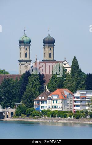 Château et église, vue de Moleturm, Friedrichshafen, Lac de Constance, Bade-Wurtemberg, Allemagne Banque D'Images