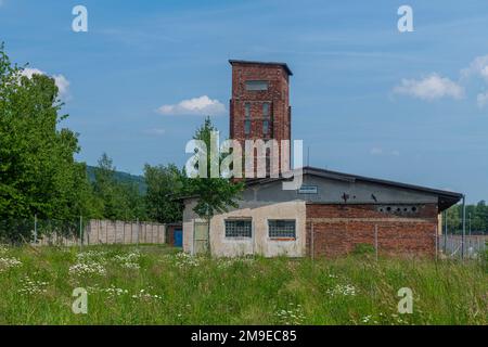 Site de l'UNESCO région minière de la montagne d'Ore; Tour rouge de la mort, Jachymov, République tchèque Banque D'Images