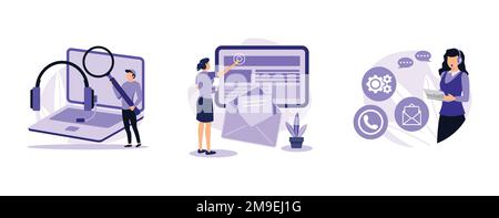 Ligne d'aide. Libre-service client, contactez-nous, centre d'appels, assistance en ligne, FAQ, système d'assistance en ligne, chat en direct. définir l'illustration moderne à vecteur plat Illustration de Vecteur