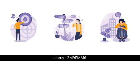 État mental. Se concentrer sur le succès, la confusion, la dissonance cognitive, l'objectif d'affaires, l'inconfort mental, il manque, la prise de décision. définir le mode vectoriel plat Illustration de Vecteur