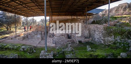 Les thermes romains situés dans le site archéologique de Munigua en Andalousie, Espagne Banque D'Images