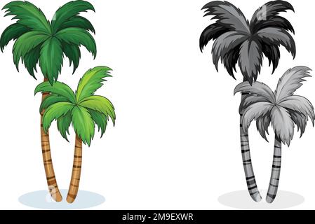 Palmiers tropicaux, décoration tropicale lumineuse. Dessin animé vectoriel de style plat avec paume isolée sur fond blanc Illustration de Vecteur