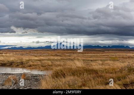 Paysage près de Gullfoss, y compris le glacier Langjökull, en Islande Banque D'Images