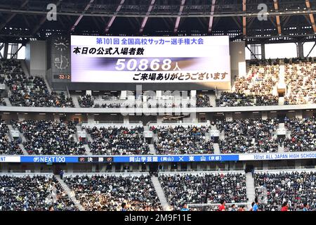 Tokyo, Japon. 9th janvier 2023. L'écran montre la participation au match final du tournoi de football All Japan High School 101st entre Okayama Gakugeikan 3-1 Higashiyama au stade national du Japon à Tokyo, Japon, 9 janvier 2023. Credit: AFLO/Alay Live News Banque D'Images