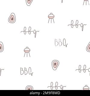 Simple Line bbq vector sans couture motif pour café, papier d'emballage fastfood, menu, bannière web. Illustration de Vecteur