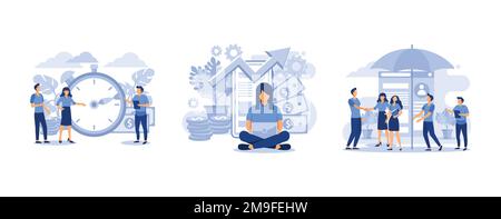 la société est engagée dans la construction commune et la culture des profits en espèces, fille concepteur indépendant développe des applications d'affaires en ligne sur Illustration de Vecteur