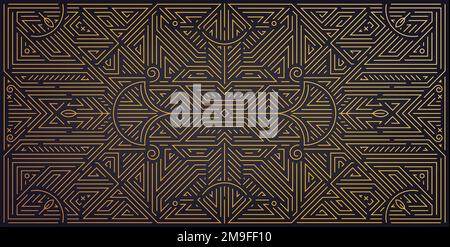 Vecteur abstrait géométrique doré fond, motif de style gatsby. Mariage art déco, fête, décoration géométrique, style linéaire avec feuilles. Horizontale l Banque D'Images