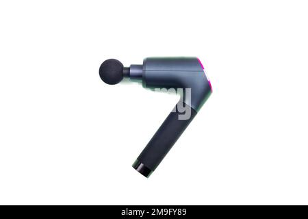 Pistolet de massage, sans fil portable percussions professionnel tissu profond corps massage fascia pour les athlètes. Isolé sur fond blanc. Banque D'Images