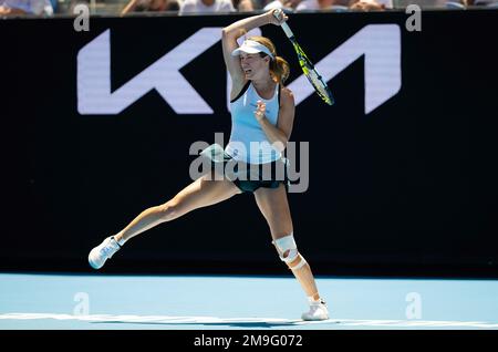 Danielle Collins des États-Unis en action contre Anna Kalinskaya de Russie lors de la première partie de l'Open d'Australie, tournoi de tennis du Grand Chelem 2023 sur 16 janvier 2023 à Melbourne, Australie - photo : Rob Prange/DPPI/LiveMedia Banque D'Images