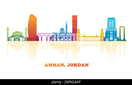 Colorfull Skyline panorama de la ville d'Amman, Jordanie - illustration vectorielle Illustration de Vecteur