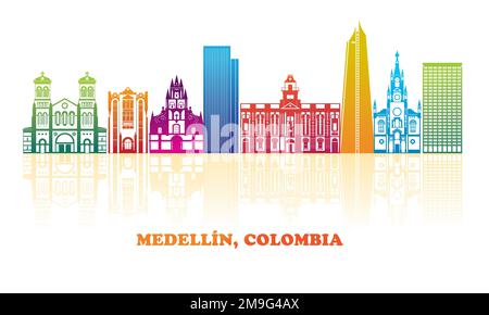 Colorfull Skyline panorama de la ville de Medellin, Colombie - illustration vectorielle Illustration de Vecteur