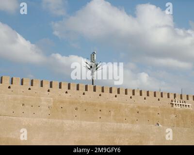 Les cigognes sont installées sur une tour d'antenne de télécommunication au Maroc Banque D'Images