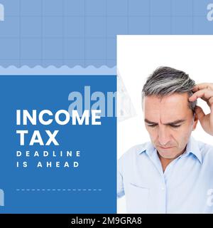 Composition du texte du jour d'imposition sur l'homme caucasien avec des documents Banque D'Images