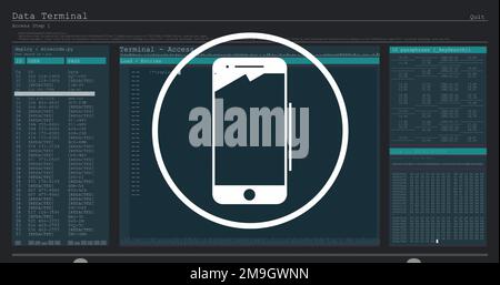 Illustration de l'icône du smartphone et du traitement des données Banque D'Images