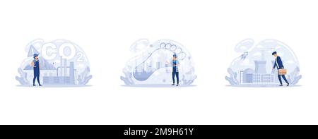 Problèmes environnementaux et écologiques pollution de l'air et de l'atmosphère, causes des changements climatiques. Enregistrer des niveaux élevés de dioxyde de carbone CO2 atmosphère. Carbone Illustration de Vecteur
