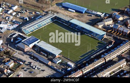 Vue aérienne du stade Featherstone Rovers Millennium à Post Office Road, Featherstone, West Yorkshire Banque D'Images