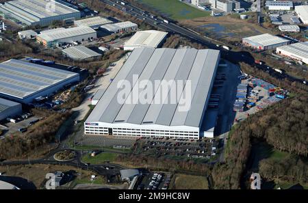 Vue aérienne de la chaîne, centre de distribution de Wakefield, un entrepôt de Normanton, West Yorkshire Banque D'Images